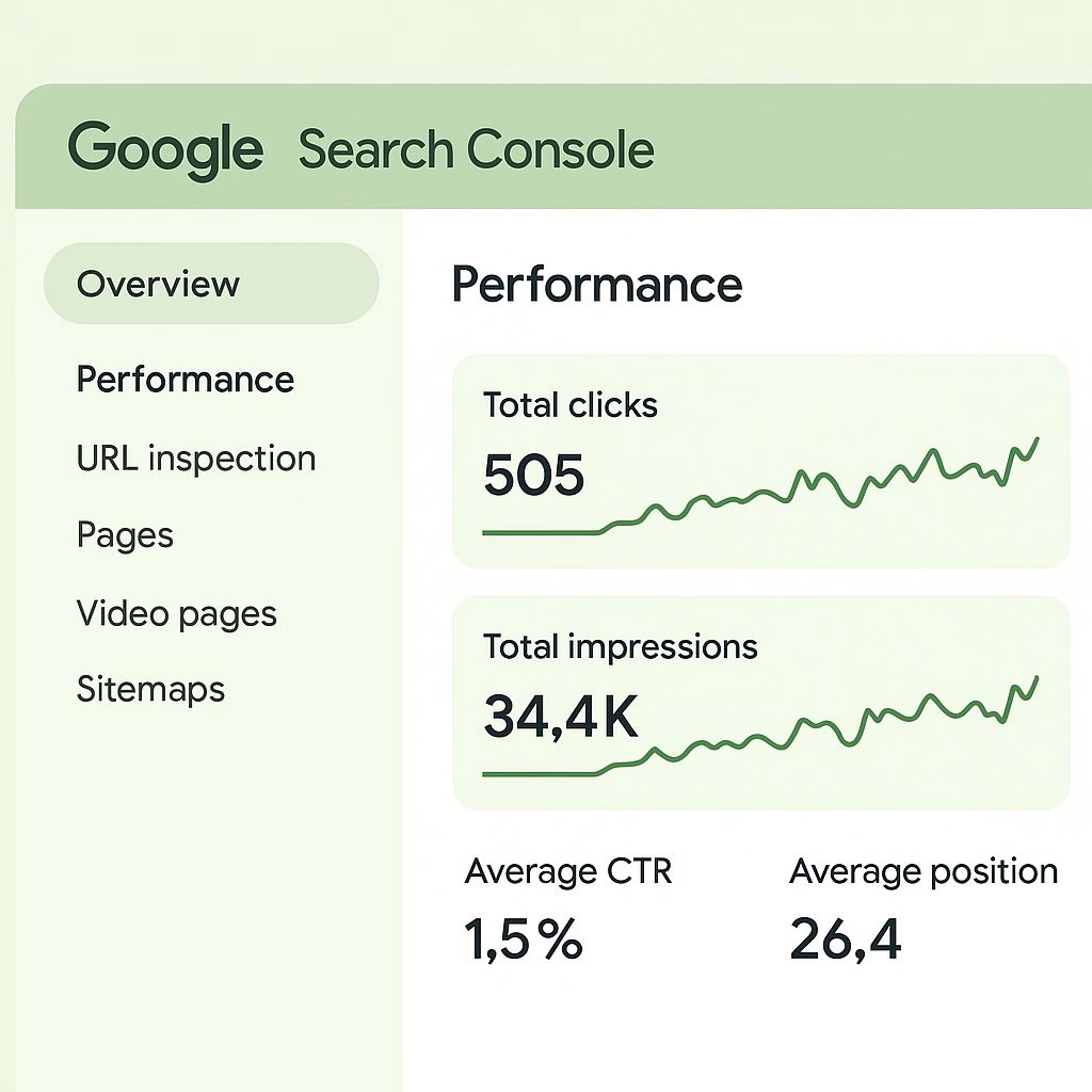 Alt tekst: Google Search Console prestatie dashboard met Belgische website verkeer en zoekquery's met technische SEO metrics weergegeven