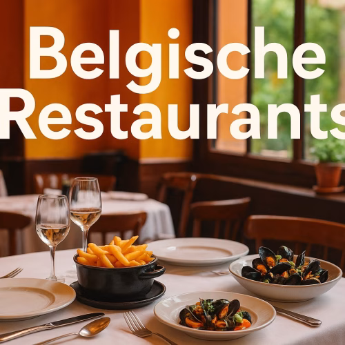 Modern Belgian restaurant owner optimizing website on laptop with reservation notifications appearing on screen, showing Brussels cityscape through window with multilingual street signs visible