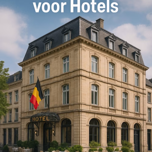 Modern hotel lobby with guests using smartphones and tablets to search for accommodations online, showcasing the digital booking behavior of Belgian tourists in Brussels