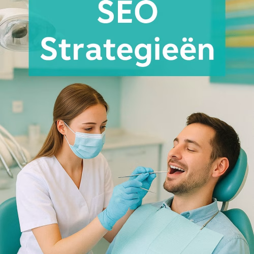 Een moderne tandartspraktijk in Brussel met digitale marketing dashboard, toont lokale SEO resultaten voor Belgische tandartsen die meer patiënten willen aantrekken via Google zoekresultaten
